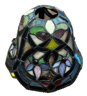 Stained Glass Tiffany Style Lamp Bell Hyacinth Jeweled Beaded Shade Rare VTG